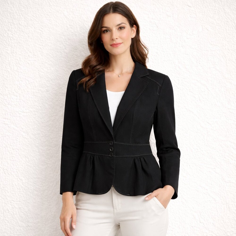 LOFT Ann Taylor Denim Blazer Jacket Dark Wash Jean Stretch Fully Lined Size 6